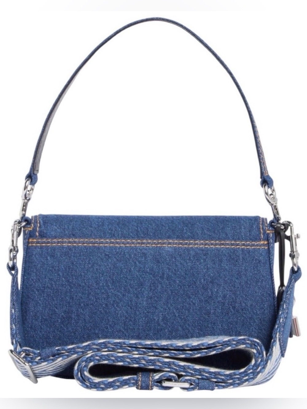 NWT Marc Jacobs Dark Denim Logo Flap Crossbody Bag w/Woven & Leather Straps $398 - Picture 2 of 10